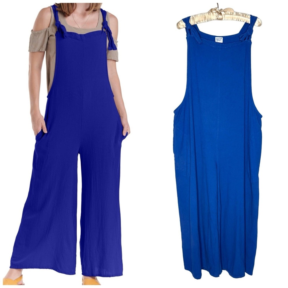 Oh My Gauze! Sabina Size 3 XXL Wide Leg Overalls Romper Jumpsuit Blue Cotton